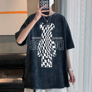 Áo thun loang unisex Gấu SF - Áo phông wash đen Ullzang tay lỡ nam nữ 100% Cotton Bii Shop.CLO