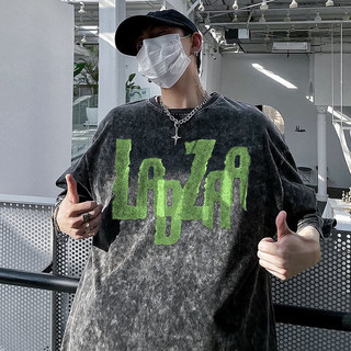 Áo thun loang Local Brand unisex LADZZA, Áo phông wash đen Ullzang tay lỡ 100% Cotton Bii Shop