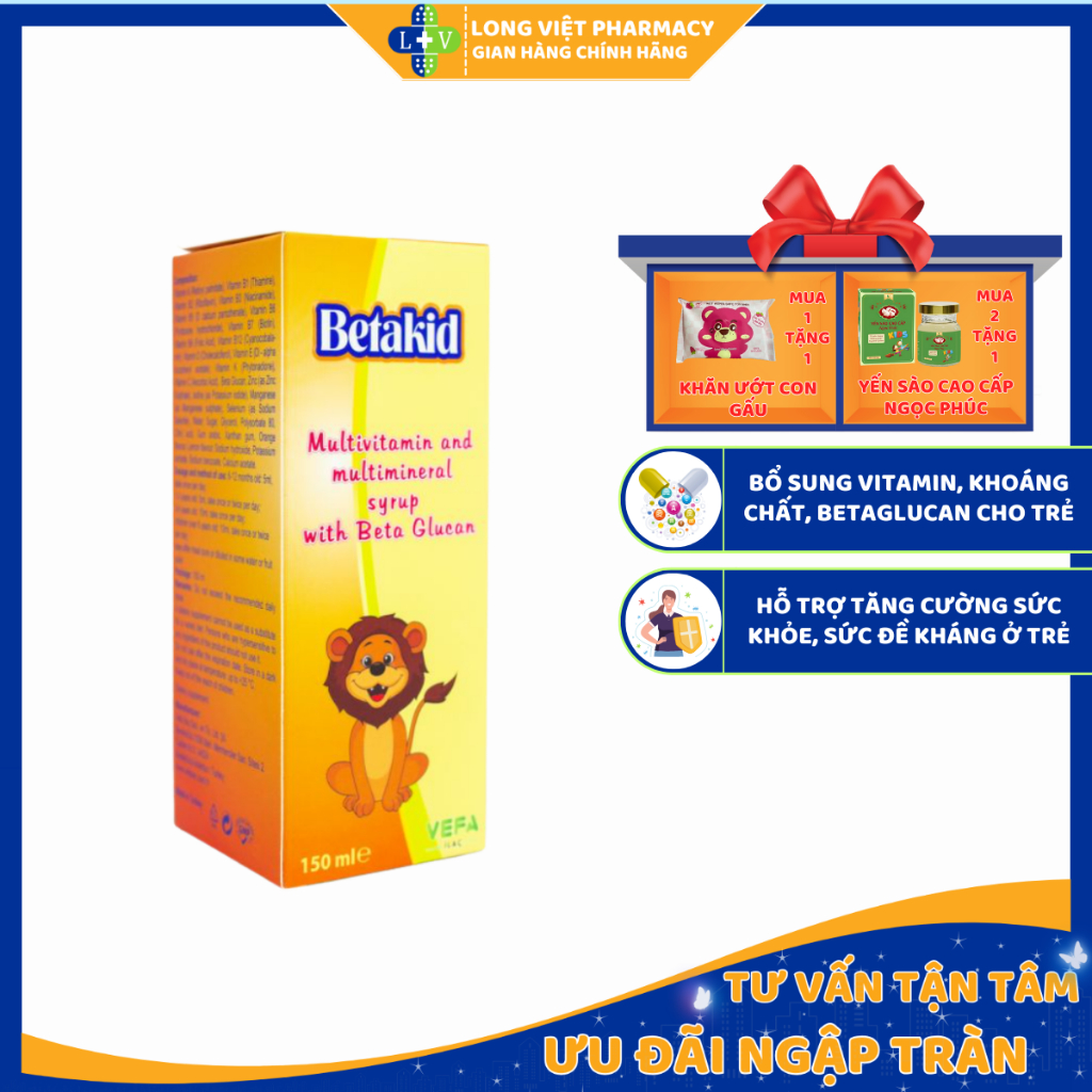 Siro Tăng Đề Kháng Betakid 150ml,Giúp Trẻ Ăn Ngon, Tăng Cường Miễn Dịch, Phát Triển Toàn Diện