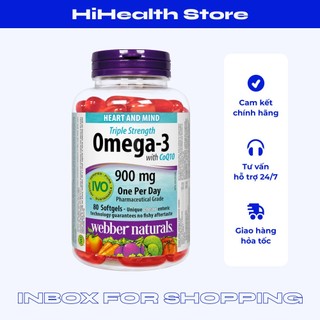 Dầu Cá Webber Naturals Omega 3 CoQ 10 900mg EPA / DHA hỗ trợ sức khỏe tim mạch và não bộ 80 viên