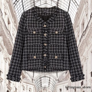 Áo khoác tweed tua rua có túi đen SECRET DREAMER JACKET/BL