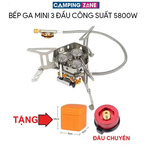 Bếp Gas Mini Gấp Gọn 3 Đầu Công Suất 5800W Tặng Kèm Đầu Chuyển Đổi Dùng Đi Cắm Trại Dã Ngoại