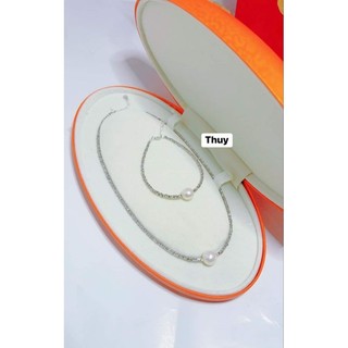 Dây chuyền hộp vuông ghép trai thật bạc 925
