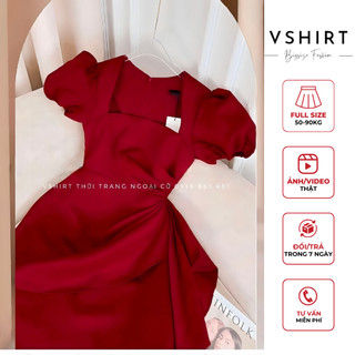 Váy đỏ nhún eo bigsize vshirt