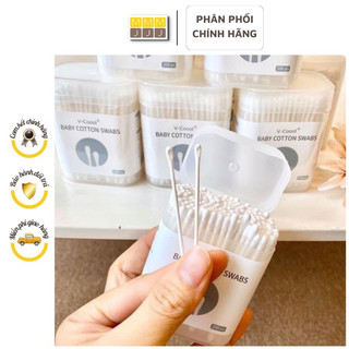 Tăm bông Vcool cho bé sơ sinh lõi giấy kháng khuẩn, an toàn cho bé, hộp 200/400 que