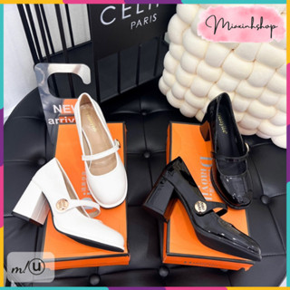  Giày gót vuông búp bê cao gót đính khuy chữ Miu LOẠI 1 FULL HỘP 