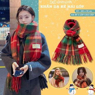 Khăn quàng cổ nữ chất liệu len dạ kẻ caro, kẻ 2 mặt, khăn choàng cổ phong cách vintage Hàn Quốc Xinh Xinh Accessories
