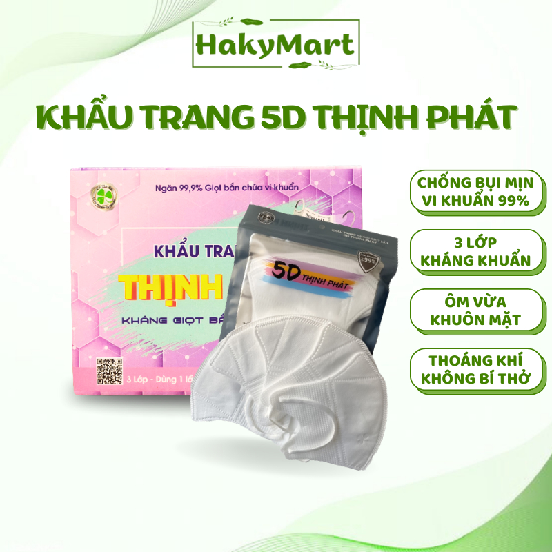 Khẩu trang Thịnh Phát khẩu trang 5D người lớn 3 lớp vải 100 chiếc kháng khuẩn kháng giọt bắn chống tia UV - Haky