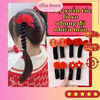 Dây cuốn tóc lò xo nhung nơ đỏ cho bé gái