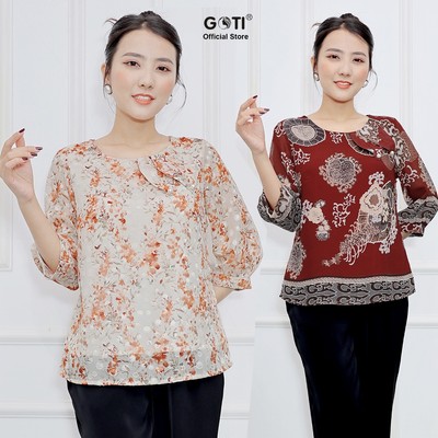 GOTI - SALE LẺ SIZE Áo Trung Niên Cao Cấp Cổ Tròn Tay Lỡ Tặng Mẹ Thời Trang U50-60 In Họa Tiết  3A48