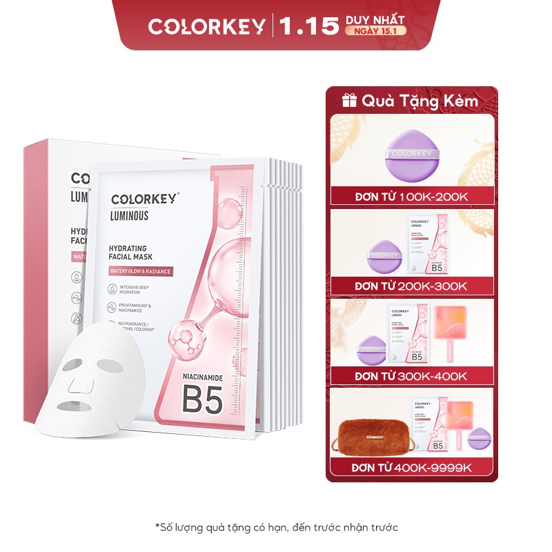  - Mặt Nạ Giấy COLORKEY LUMINOUS Vitamin B5 Cấp Ẩm PHIÊN BẢN NÂNG CẤP 10 miếng/hộp