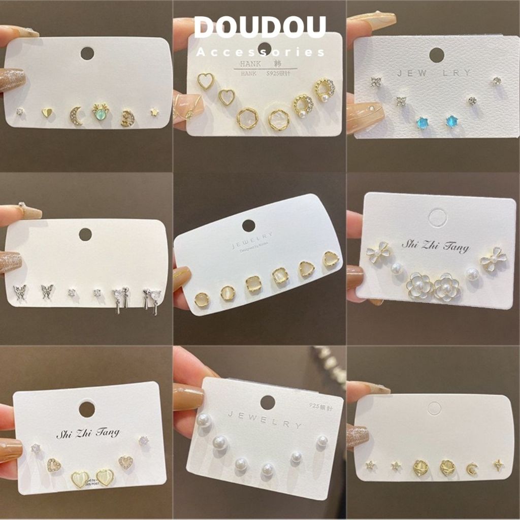 Bông tai ngọc trai nhân tạo Doudou Set Khuyên hoa tai nữ sang chảnh phong cách Hàn Quốc bạc 925 thời trang EH016