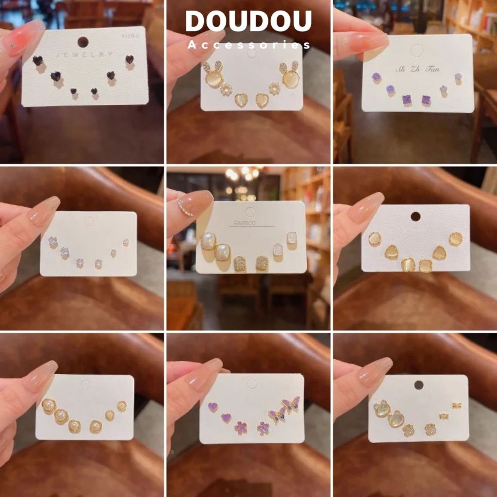 Bông tai ngọc trai nhân tạo Doudou Set Khuyên hoa tai nữ sang chảnh phong cách Hàn Quốc bạc 925 thời trang EH016