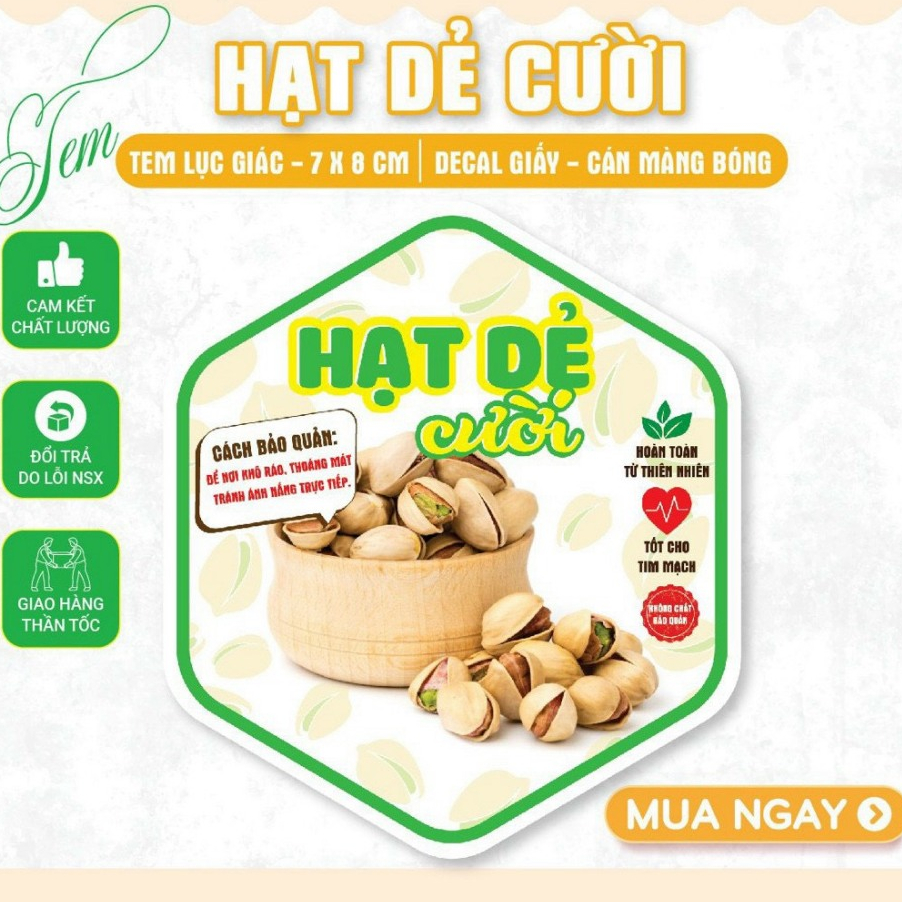 55 tem lục giác 7x8cm - Hạt dẻ cười