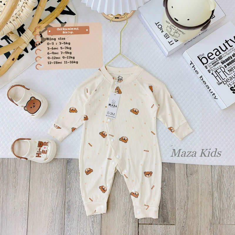 Body dài tay thun tăm cho bé sơ sinh Bodysuit thu đông Bộ đồ liền thân bé trai bé gái