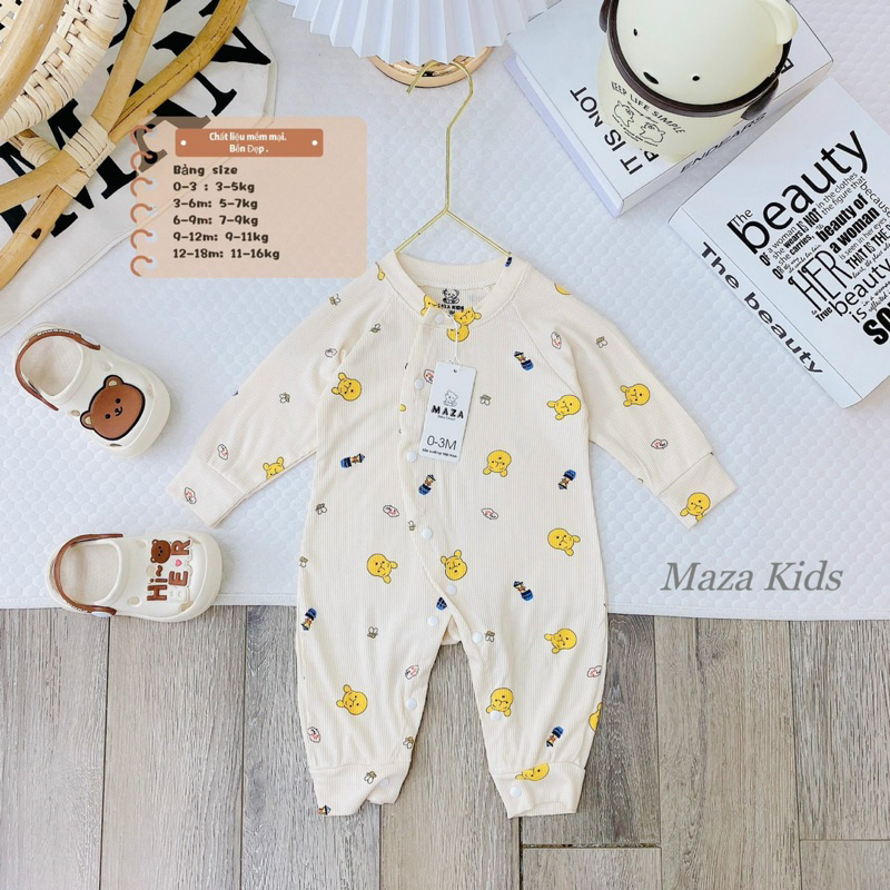 Body dài tay thun tăm cho bé sơ sinh Bodysuit thu đông Bộ đồ liền thân bé trai bé gái