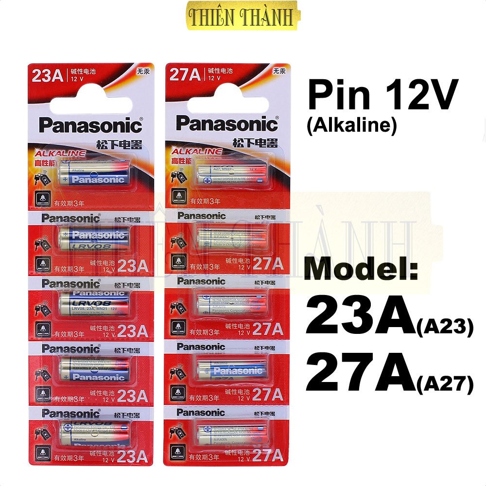 Pin Panasonic 23A/27A,pin alkaline A23/A27 12V,cho điều khiển cửa cuốn,chìa khóa điện, chuông cửa