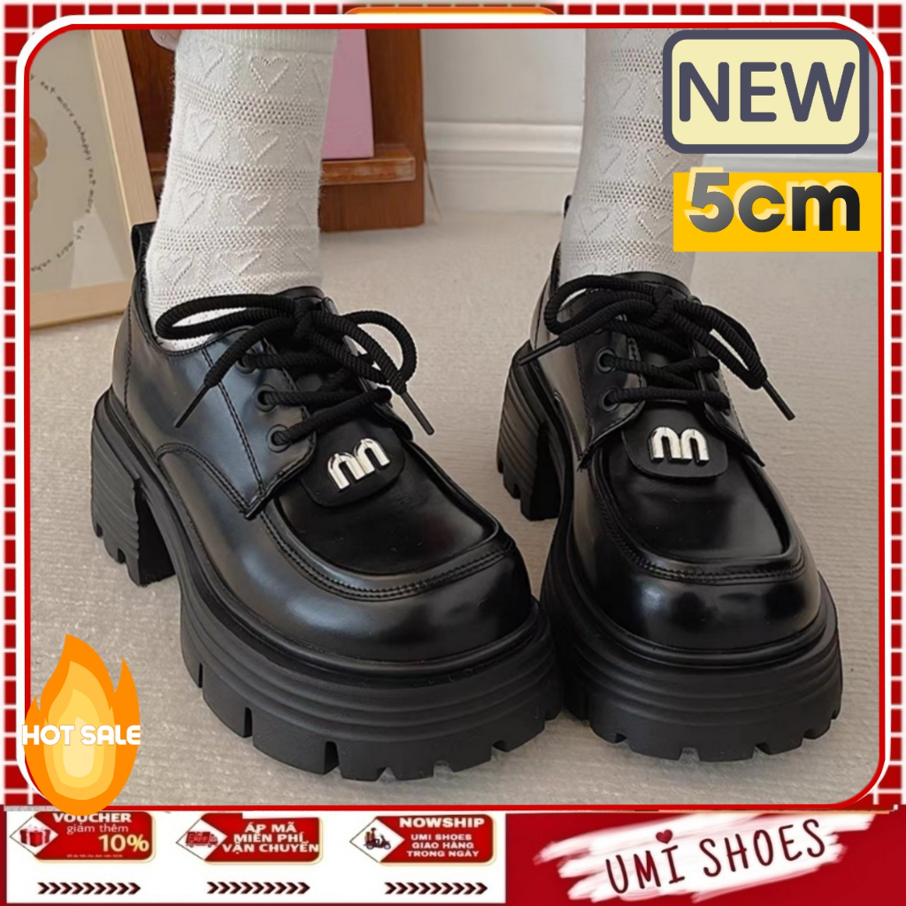 [Sẵn - Loại1] Giày Lolita Nữ Dáng Oxford Anh Quốc Đế Cao To Răng Cưa Da Bóng/Trơn Mũi Vuông Thời Trang Hàn Quốc Đi Học