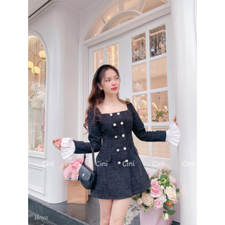 Váy dạ phối tay bèo trắng