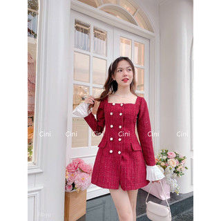 Váy dạ phối tay bèo trắng