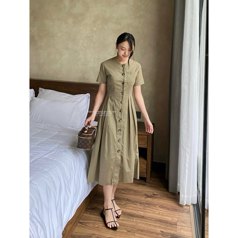 𝐒𝐞𝐫𝐢𝐧𝐚 𝐃𝐫𝐞𝐬𝐬 - Váy Cổ Tròn Ly Eo Linen