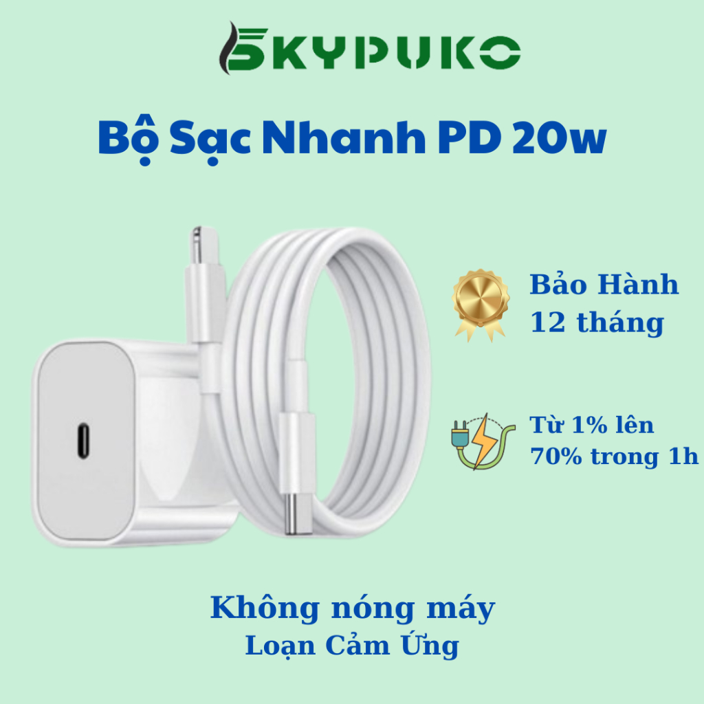 Sạc nhanh PD 20W,Củ sạc nhanh, dây sạc cáp nhanh 20W, cam đoan vận tốc Sạc,Không Nóng Máy,Chống Cháy Nổ,Bảo Hành 6 Tháng