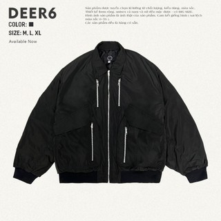 Áo khoác bomber cargo jacket túi hộp DEER6 trần bông oversize nam nữ màu đen