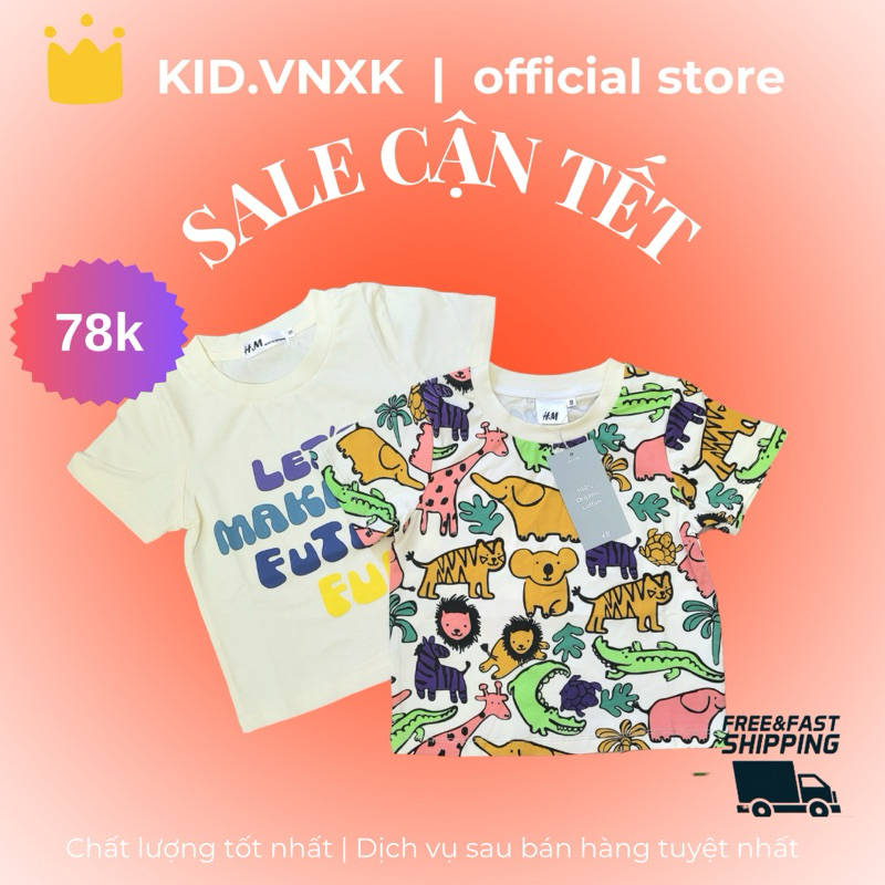 (set 2 áo) áo phông cổ tròn HM xuất dư xịn (kèm móc) áo phông mùa hè cho bé trai bé gái kid.vnxk