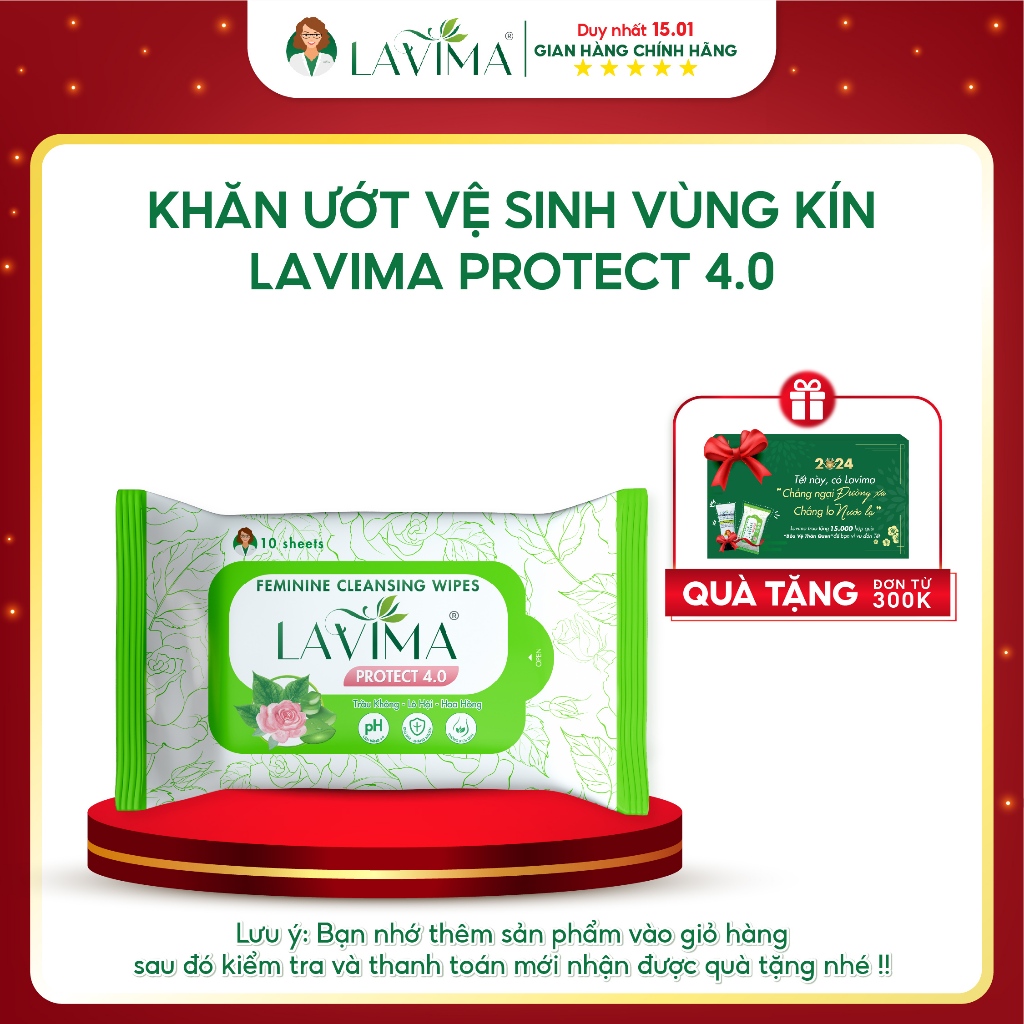 Khăn ướt vệ sinh vùng kín LAVIMA Protect 4.0 gói 10 miếng giúp vùng kín luôn sạch sẽ, khô thoáng