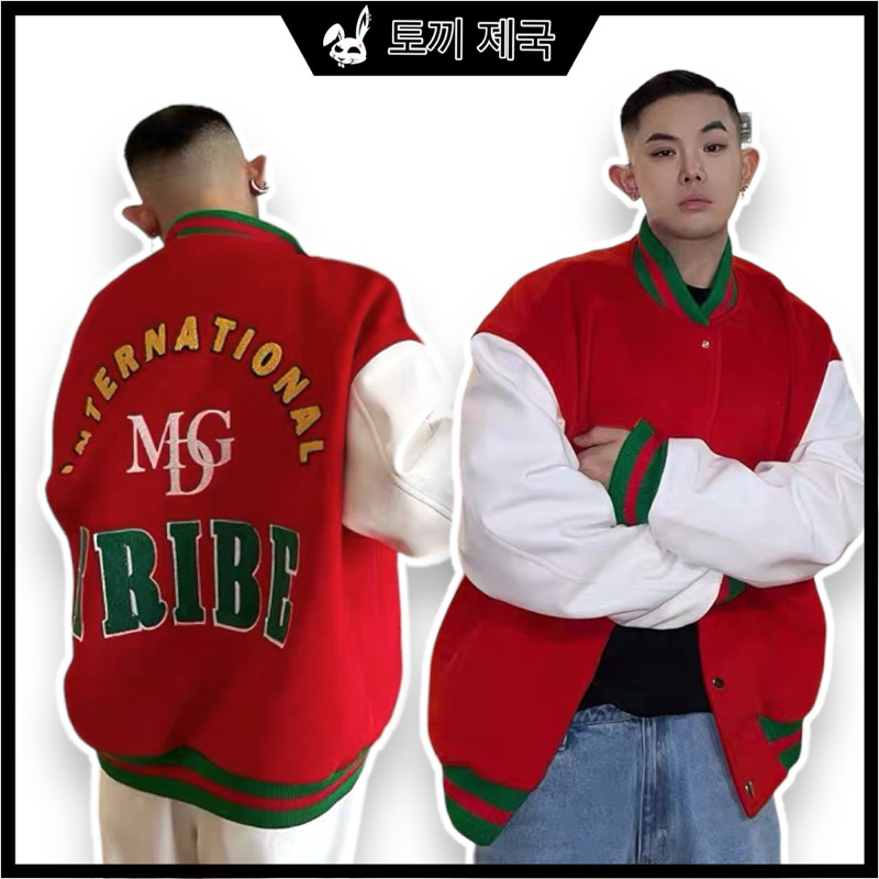 Áo khoác varsity unisex,thiết kế form rộng thêu chữ Noel màu đỏ