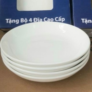 Dĩa sứ ngấn trắng trơn 8inch 20cm/ đĩa sứ đựng thức ăn- dĩa sứ tráng men cao cấp