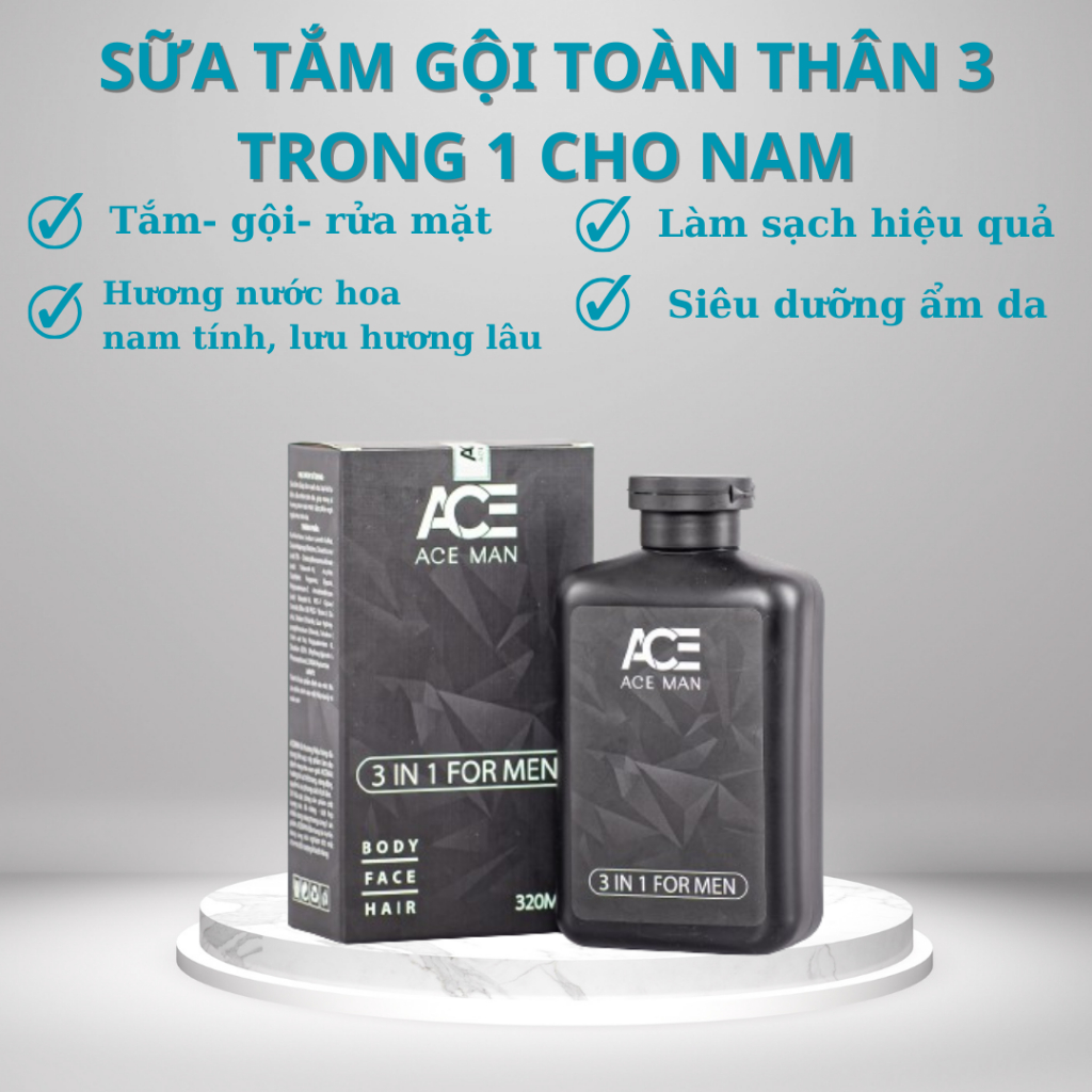 Sữa tắm gội toàn thân 3 in 1 ACEMAN 320 ML sữa tắm hương nước hoa cho nam giới| GLOSKIN