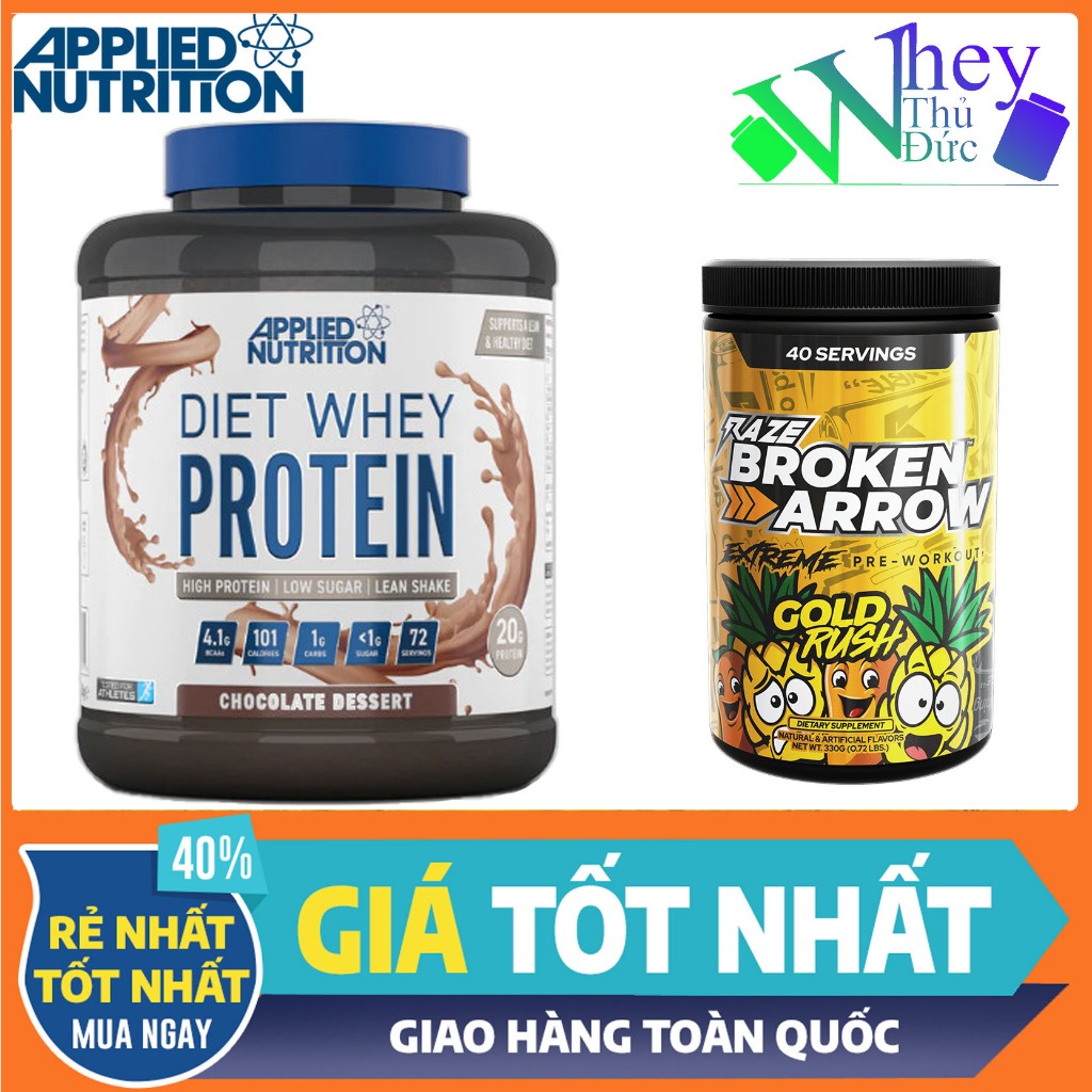 Combo Diet Whey + Broken Arrow Pre Workout Applied Nutrition - Whey giảm mỡ + Pre Workout