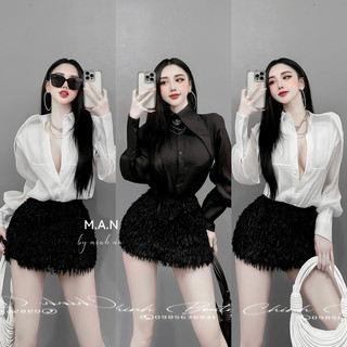 Sét sơ mi tơ vạt nhọn mix chân váy lông sanh chảnh lắm