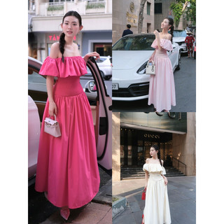 Đầm trễ vai nhún midi cực xinh
