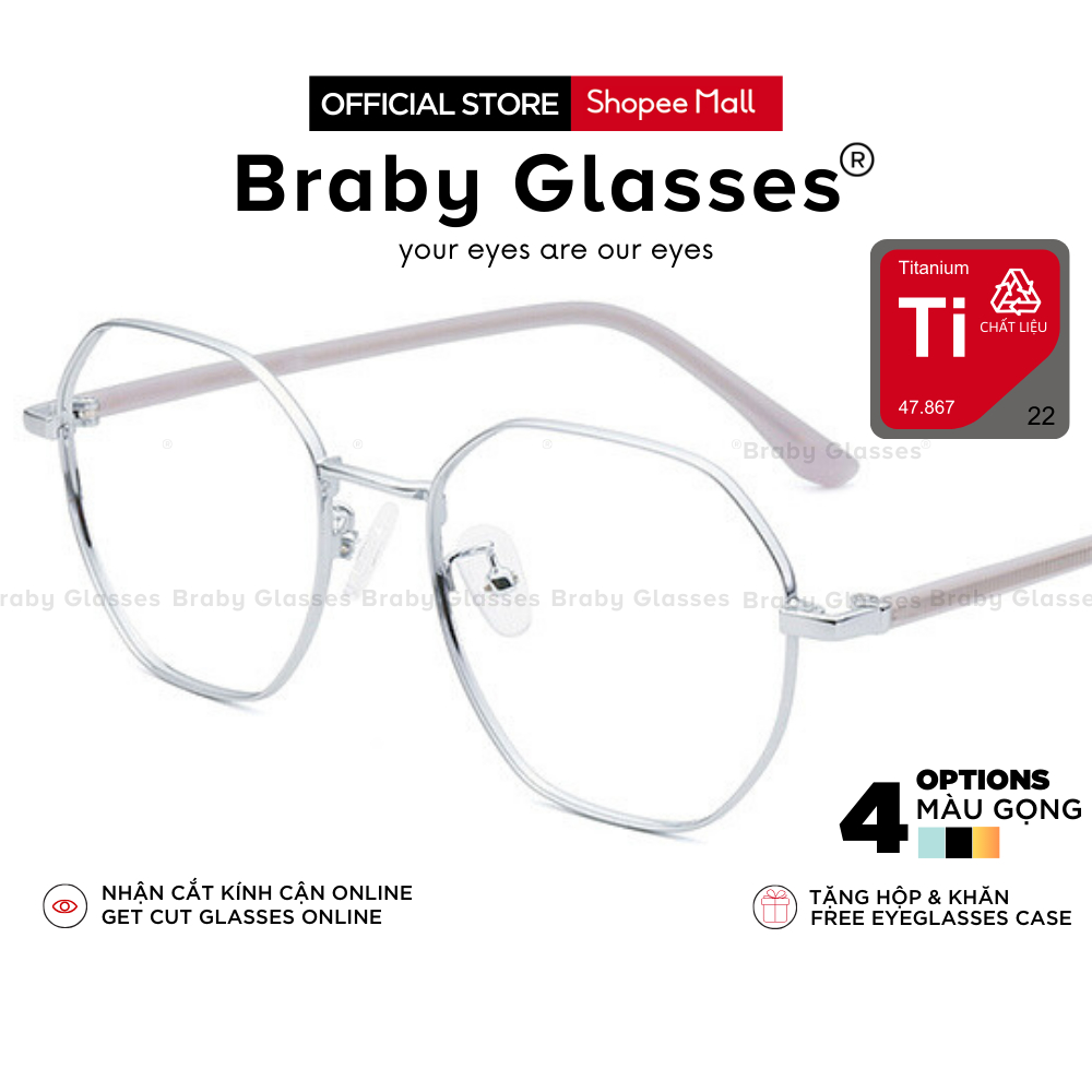 Gọng Kính Cận Dẻo Đa Giác Nam Nữ Braby Glasses Chất Liệu Titanium Gọng Mảnh Siêu Nhẹ Thiết Kế sang Trọng MK106