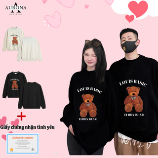 Áo sweater cặp, áo nỉ cotton đôi nam nữ in hình gấu local brand, cổ tròn cho các cặp đôi