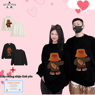 [MUA 2 TẶNG CHỨNG NHẬN TÌNH YÊU] Áo Đôi Sweater Gấu Đội Mũ Giơ Tay Vải Nỉ Cotton Cao Cấp, áo đôi thu đông nam nữ - STY