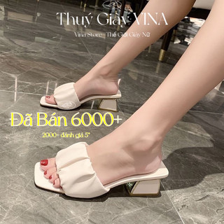 dép guốc cao gót nữ 3p-5phân đế vuông đi làm,đi biển basic màu đen trắng THÚY GIÀY VINA- SD26
