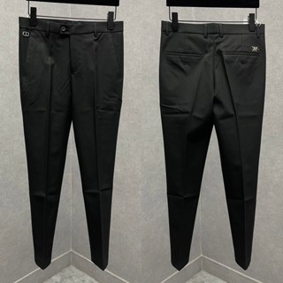 Quần tây âu nam CD vải chéo 79 đen trơn tag logo chữ kí bạc viền túi ống côn dày dặn cao cấp QA26P