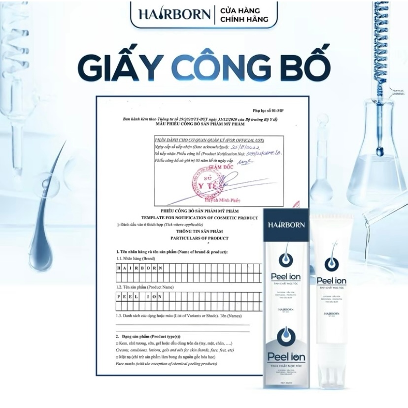 Lăn mọc tóc 5in1 HAIRBORN - Serum HAIRBORN mọc tóc ion nano 2 chiều tuýp 60ml, giúp tóc dày, chắc khỏe, giảm gãy rụng