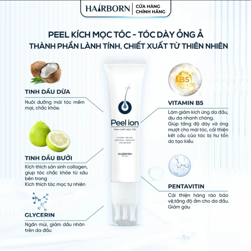 Lăn mọc tóc 5in1 HAIRBORN - Serum HAIRBORN mọc tóc ion nano 2 chiều tuýp 60ml, giúp tóc dày, chắc khỏe, giảm gãy rụng