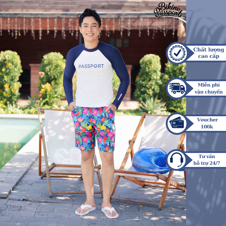 Quần Bơi Nam BIKINI PASSPORT kiểu form dài - màu Xanh Navy - BS479_NV