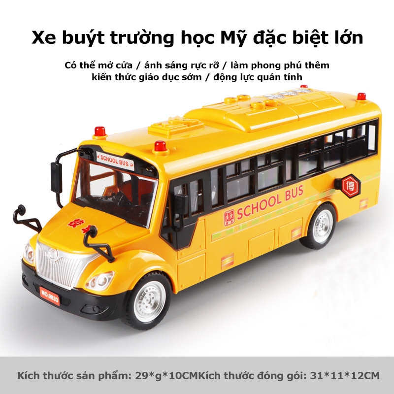 Xe buýt đồ chơi, school bus cho trẻ em, xe đồ chơi mở các cửa có đèn và nhạc. Món quà xe đồ chơi tặng bé trai.