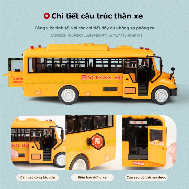 Xe buýt đồ chơi, school bus cho trẻ em, xe đồ chơi mở các cửa có đèn và nhạc. Món quà xe đồ chơi tặng bé trai.