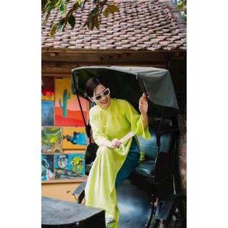 😍 Siêu phẩm áo dài nhung cổ nơ tay bồng cách điệu sang chảnh cao cấp