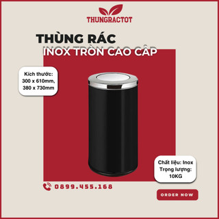 Thùng rác inox nắp lật màu đen - Thùng rác inox tròn cao cấp, giá rẻ