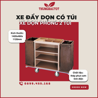 Xe dọn phòng khách sạn , xe đẩy dọn phòng khách sạn túi vải 2 bên