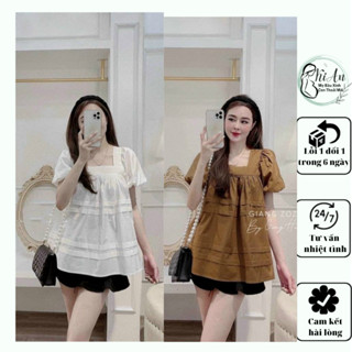 Áo bầu babydoll cổ vuông siêu hot, freesize từ 43-68kg☘️ áo bà bầu cao cấp chất đũi siêu mát siêu mềm ko nhăn