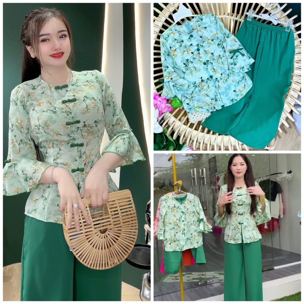 BỘ BÀ BA VẢI LỤA TAY LOE CÚC BỌC CHO MẸ VÀ BÉ GÁI
